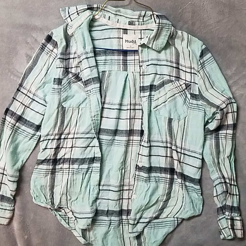 Teal, grey, and white flannel